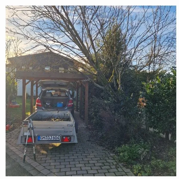 Sturmschaden: Baum auf Carport gestürzt, Ausgangslage vor dem Einsatz